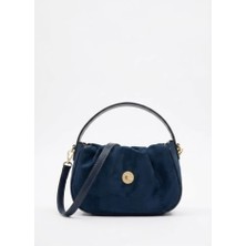 Heybe Shop Kadın Gold Logolu Büzgülü Süet El ve Omuz Çantası