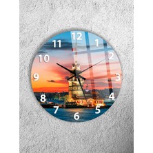 Olinpa Kırılmaz Cam Duvar Saati , Hem Tablo Hem Saat Yuvarlak Gece Kız Kulesi Manzara Saat Ofis Hediyesi