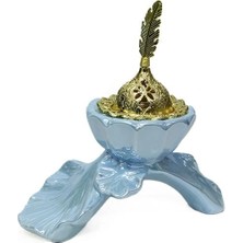 Starseven Buhurdanlık Seramik Yaprak ve Çiçek Altın Kapak Dekorlu