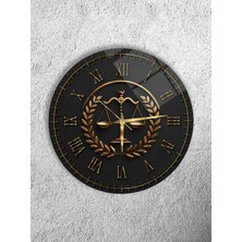 Olinpa Kırılmaz Cam Duvar Saati , Hem Tablo Hem Saat Yuvarlak Siyah Gold Adalet Terazisi Tasarım  Saat Ofis Hediyesi