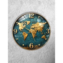 Olinpa Kırılmaz Cam Duvar Saati , Hem Tablo Hem Saat Yuvarlak Dünya Haritası Temalı Ev Ofis Hediyesi