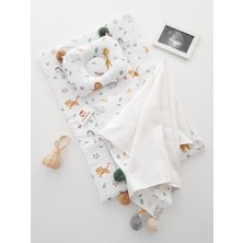 Özgürce Sevimli Safari Hayvanlar Alt Açma Seti, Ponponlu Bebek Battaniyeli 3'lü