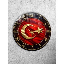Olinpa Kırılmaz Cam Duvar Saati , Hem Tablo Hem Saat Yuvarlak Türk Bayrağı Ofis Hediyesi