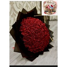 Solmayan Gül Buketi Kırmızı 50 Adet Simli Buket