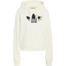 Adidas Kadın Düz Desenli Beyaz Sweatshirt Sezonluk Kapüşonlu Rahat Kesim KC9172