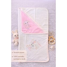 Özgürce Yumuşak Pembe Bebek Battaniye ve Tavşan Başlıklı Puset Örtüsü