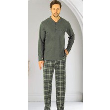 Erse %100 Pamuk Altı Kareli Interlok Erkek Pijama Takımı Koyu Yeşil
