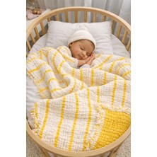 Özgürce Yumuşak 100% Pamuklu 8 Katlı Multi Müslin Bebek Battaniyesi Xl (120X100 Cm) Sarı