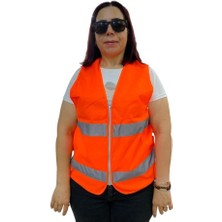 İsmiyle Al Fermuarlı Turuncu Ikaz Yeleği Xl Beden 59 cm