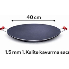 Luna Çeyiz Hediyelik - 40 cm Kavurma Sacı –Geleneksel Et sacı,Ahşap Kulplu Kara Sac Tava – 1.5 mm Kalınlık – Ocak, Mangal ve Kamp Uyumlu
