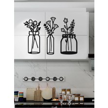 Motto Ticaret Çiçekli Kavanozlar - Ahşap Mutfak Duvar Dekoru (3 Lü Set)