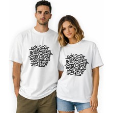 Kidilia Pilates Çizgisel Figürler Unisex Bisiklet Yaka Tasarım Tshirt - Beden: Lrenk: Beyaz