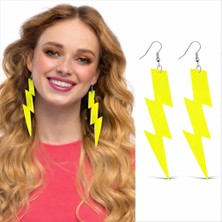 Epilons 80’ler 90&amp;#39;lar Neon Sarı Şimşek Küpe 10 cm
