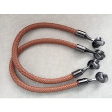 Hobi Durağı 70 cm Örgülü Deri Görünümlü Siyah Metal Kovanlı Çanta Sapı-Çiftli