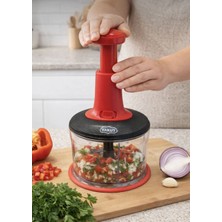 Kaya Group Yakut Basmalı Rondo Manuel Doğrayıcı 1400 ml 3 Bıçaklı Pratik Sebze Meyve Doğrayıcı Kırmızı