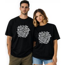 Kidilia Pilates Çizgisel Figürler Unisex Bisiklet Yaka Tasarım Tshirt - Beden: Lrenk: Siyah