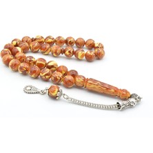 Murty99 Gümüş Kaplama Kamçılı Bej Kahverengi Beyrut Kehribar Tesbih 10 mm