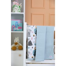 Özgürce Mavi Bebek Battaniyesi 80X80 Cm, %100 Pamuk Muslin Kumaş, Waffle Desen