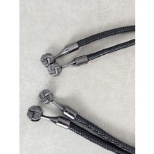 Hobi Durağı 70 cm Örgülü Deri Görünümlü Siyah Metal Kovanlı Çanta Sapı-Çiftli