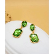 Nevoka Su Yeşili Kedi Gözü Çift Taşlı Altın Kaplama Küpe