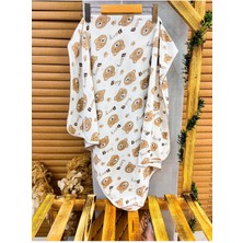 Özgürce Bebek Ayıcık Desenli, Kenarlı Nakışlı, Pamuklu Çift Kat Battaniye 80X90