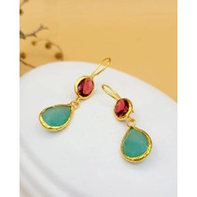 Nevoka Pembe Mint Kedi Gözü Sıvama Altın Kaplama Çift Damla Küpe