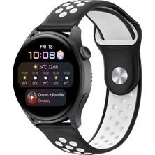 Mey İthalat Mey Ithalat®  Watch 20MM Spor Delikli Kordon - Siyah-Beyaz