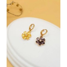 Nevoka Sarı Mor Kristal Çiçek Küpe