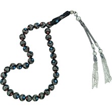 OltutaşıMarket Firuze Mercan ve Gümüş Işlemeli Bilek Boy Hakiki Erzurum Oltu Taşı Tesbih 8 mm