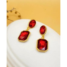 Nevoka Yakut Kırmızı Kedi Gözü Çift Taşlı Altın Kaplama Küpe