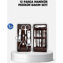 Derin Stok Özel Deri Çantalı 12 Parça Manikür Pedikür Bakım Seti Paslanmaz Çelik