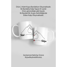 Sevgililer Günü Kişiye Özel 2’li Kupa Bardak, Elden Kalp Tasarım, Isimli Aşk Kupası
