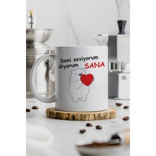 Seni Seviyorum Baskılı Kupa Bardak, Ayı Kalp Tasarımlı Sevgililer Günü Hediyesi, 14 Şubat Aşk Kupa Bardak