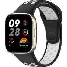 Mey İthalat Mey Ithalat®  Xiaomi Redmi Watch 3 Spor Delikli Kordon - Siyah-Beyaz