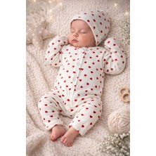 Minisoft Kız Bebek %100 Pamuk Kalp Desenli Kaşkore Tulum (Açık Paça)