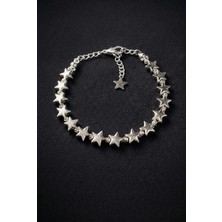 Crystal Atelier Y2K Fairycore Estetik Gümüş Kaplama Yıldız Figürlü Zincir Bileklik - Yıldız Detaylı Hediyelik Kadın Bileklik