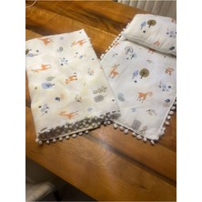 Özgürce Yumuşak Müslin Battaniyeli 3'lü Bebek Alt Açma Seti + Yastık ve Minder