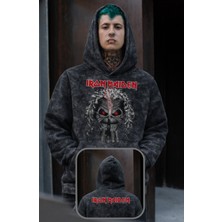 Fuddy Moda Unisex Iron Maiden Ense Baskılı Kapüşonlu Yıkamalı Sweatshirt, Oversize Rock Band Temalı Hoodie