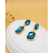 Nevoka Turkuaz Kedi Gözü Çift Taşlı Altın Kaplama Küpe