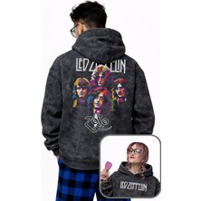 Fuddy Moda Unisex Oversize LED Zeppelin Zoso Sırt Baskılı Kapüşonlu Yıkamalı Rock Band Sweatshirt