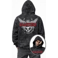Fuddy Moda Unisex Oversize Rock Band Killswitch Engage Sırt Baskılı Kapüşonlu Yıkamalı Retro Sweatshirt