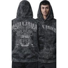 Fuddy Moda Unisex Guns N Roses Sırt Baskılı Kapüşonlu Yıkamalı Sweatshirt, Oversize Rock Band Vintage Hoodie