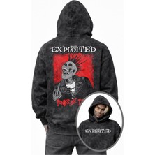 Fuddy Moda Unisex The Exploited Sırt Baskılı Kapüşonlu Yıkamalı Sweatshirt, Oversize Rock Band Vintage Hoodie