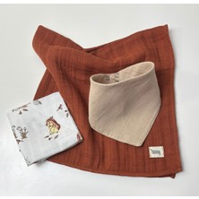 Özgürce 3’lü Müslin Set, Pamuklu Bebek Battaniyesi, Örtü, Fular ve Önlük, Ağız Mendili