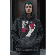 Fuddy Moda Unisex Oversize Green Day American Idiot Baskılı Kapüşonlu Yıkamalı Rock Band Sweatshirt