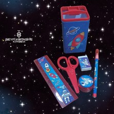 Uzay Desen Kırtasiye Seti Masaüstü Kalemlik Cetvel Makas Kalemtraş Yumurtlayan Kalem Silgi