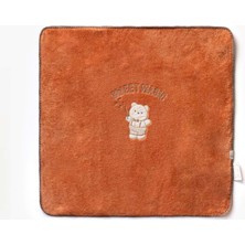 Özgürce Yumuşak Peluş Battaniye, Ayıcık Nakışlı, 90X90, Kiremit Renk