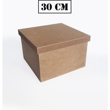Yegane Concept Ham Mdf, Boyanabilir 30 cm Kare Şapka Kapaklı Kutu