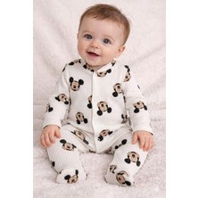 Minisoft Mickey Mouse Desenli Fitilli Ribana Pamuklu Full Çıtçıtlı Bebek Tulumu