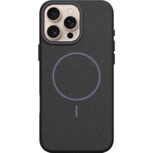 Gtc iPhone 15 Pro Max Uyumlu Magsafe Deri Görünümlü Siyah Renk Silikon Kılıf Kapak